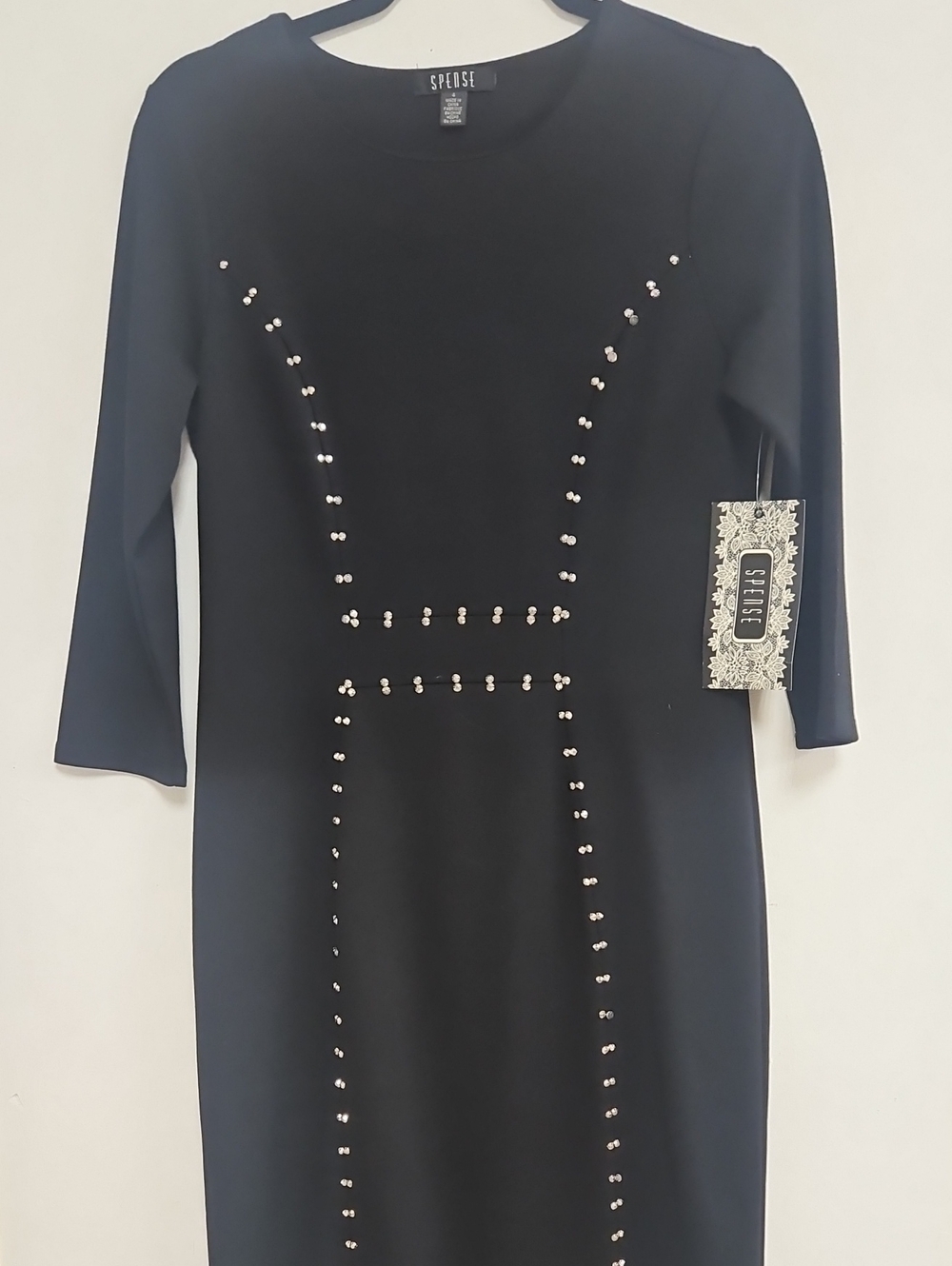 Spense Black Midi Sheath Dress with Silver Stud Trim